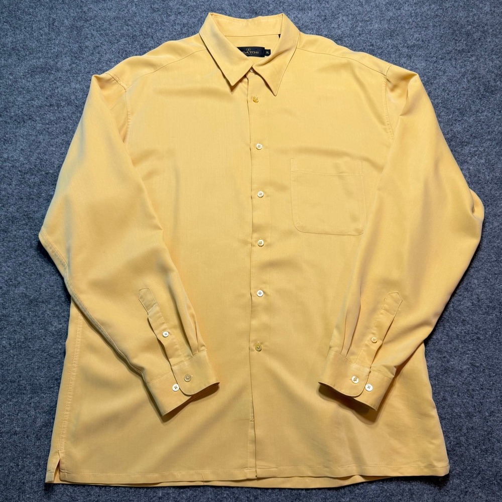 BUGATCHI UOMO Mens Extra Large Yellow Textured Long Sleeve Button Down Shirt XL